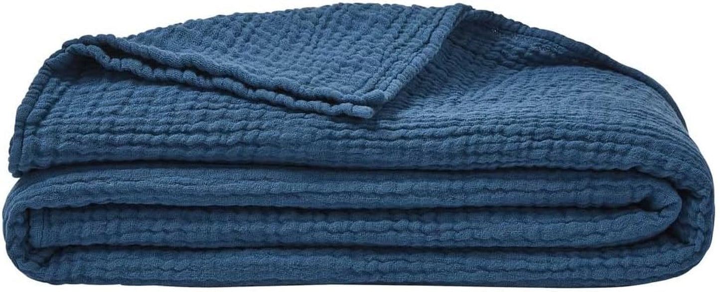 ESSIX Pläd, Enfärgad, Tillverkad av bomullsväv, Jazzig, 130 X 170 Cm Täcken och täcken Naty Shop Blue - Bensin