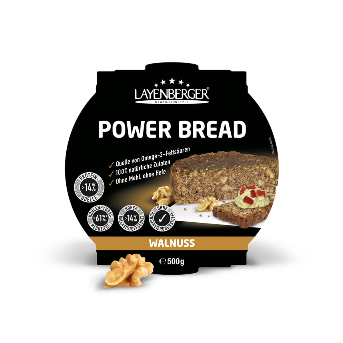 Layenberger Prower Bread Walnut, Eiweiß- Und Ballaststoffquelle, Ohne Konservierungsmittel, Ohne Hefe, Ohne Mehl, Mit 14G Protein Pro 100G, (1 X 500G) Blandning för bakning och matlagning Naty Shop 500 G (1Er Pack) Valnöt