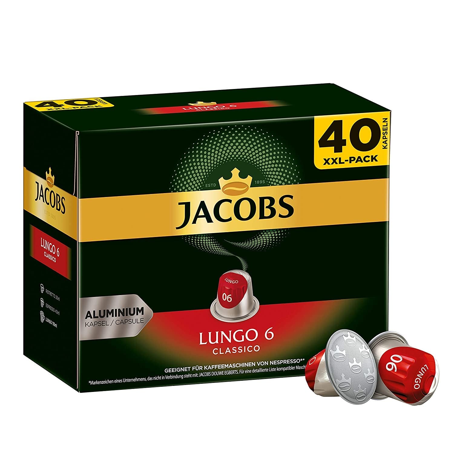 Kaffeekapseln Lungo Classico (nur für kurze Zeit) Megapack XXL & Kaffeekapseln Krönung Crema, 200 Nespresso-kompatibla Kapseln, 10er Pack, 10 x 20 Getränke, 1040 g