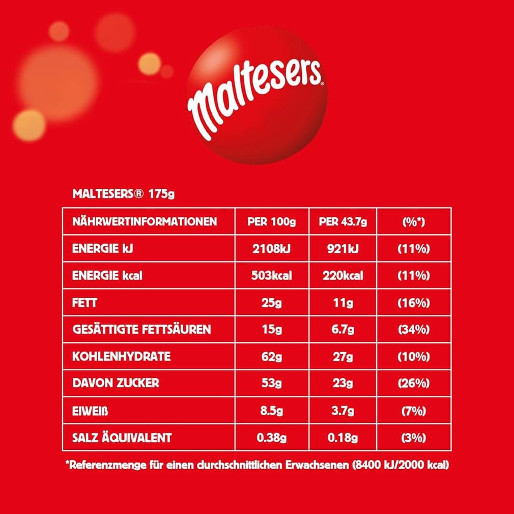 Maltesers chokladbollar med ett krispigt och ljust centrum, luftigt chokladmellanmål, 1 förpackning (1 x 175 g)