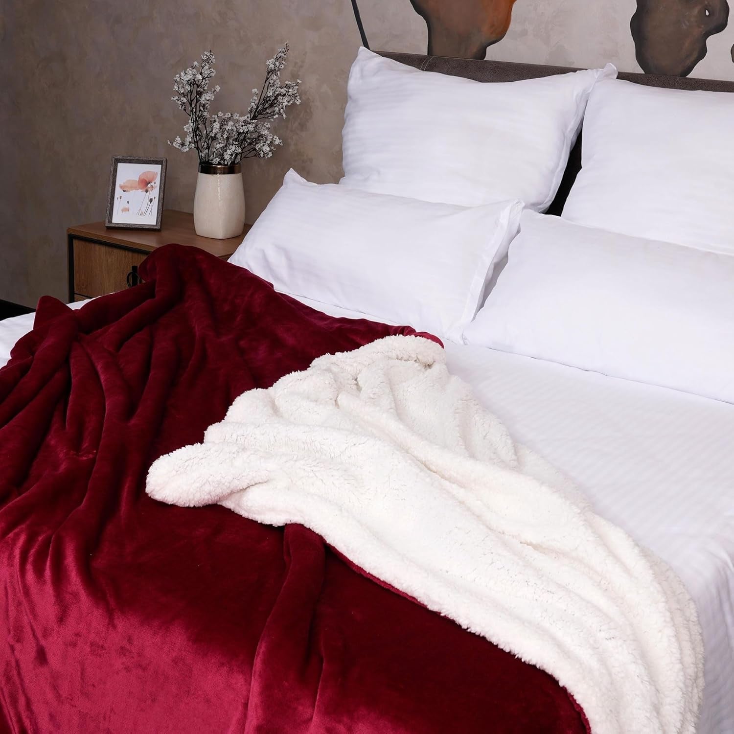 Komfortec mysfilt 150X200 Cm, Oeko-Tex certifierad fluffig fleecefilt, varm sherpafilt till soffan, tjock filt till soffan, vinröda sängar och filtar Besuche den Komfortec-Store