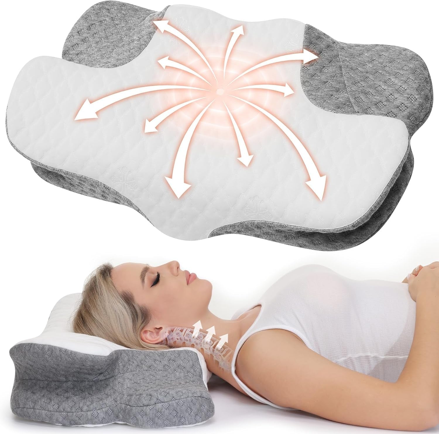 Wellsync nackkudde Ergonomisk kudde Memory Foam Kudde Ortopedisk kudde för sidosliprar Ryggslipare Magslipare Nacksmärta Vit Grå Cervikala Ortopediska kuddar Naty Shop Standardtitel