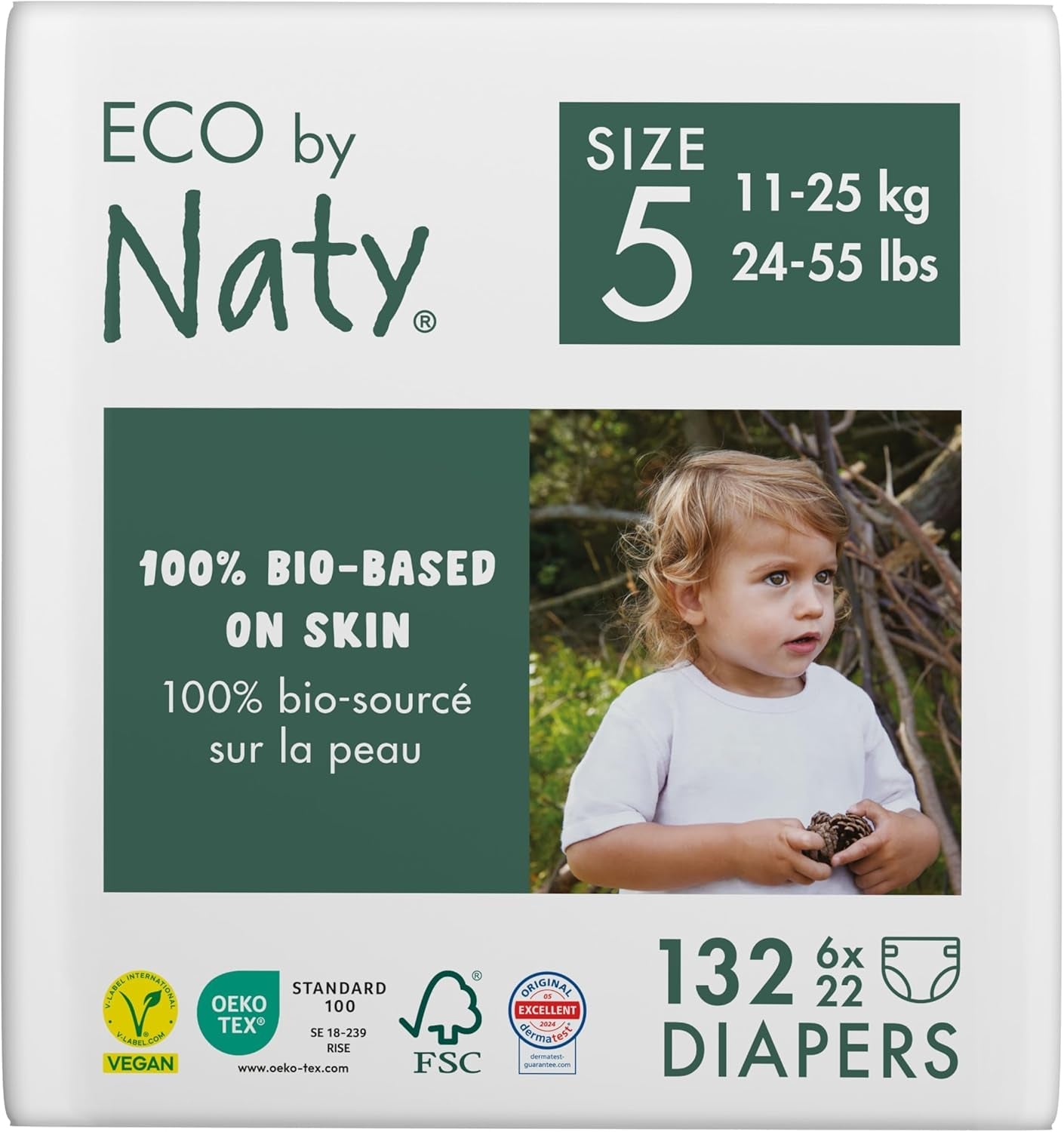 Eco-blöjor Eco från Naty Baby Eco-blöjor - ekologiska förstklassiga blöjor, miljövänliga, gjorda av växtbaserade material, idealiska för känslig babyhud (storlek 5 - 80 st)