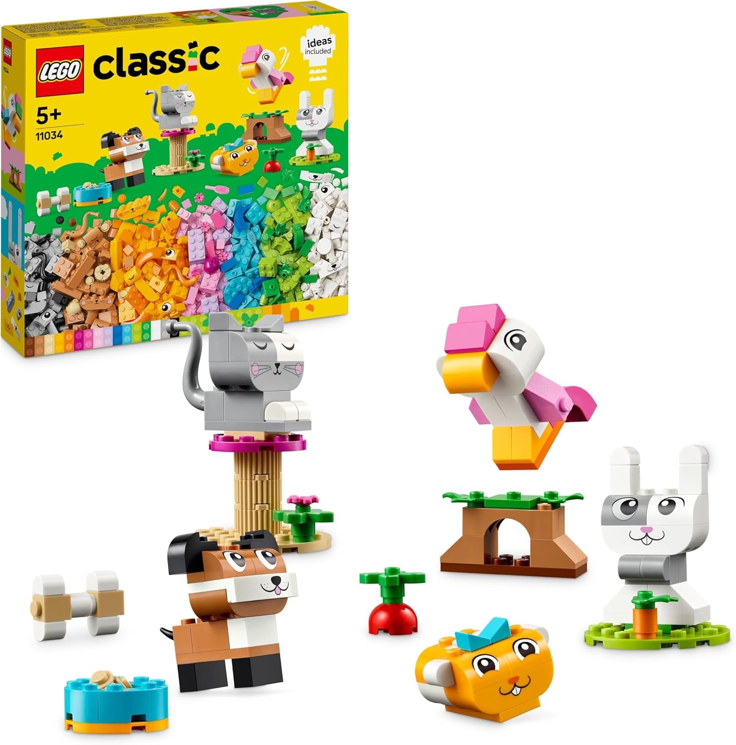 LEGO Classic Creative Animals Färgglada klossar Lådbyggda tegel Djurfigurer Hund, katt, kanin, hamster och fågel Byggleksak för pojkar och flickor 5 år 11034 Byggset Besuche den LEGO-Store Singel