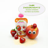 FRECHE FREUNDE Bio Quetschie Apple, Erdbeere, Himbeere mit Grieß, Fruchtmus mit Getreide i Quetschbeutel für Babies från 6. Månad, vegansk, 6er Pack (6 x 100g)
