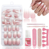 120 st Nakenrosa falska naglar med nagellim - 12 storlekar Kort oval fyrkantig press på naglar - Vackra naglar, limma på konstgjorda naglar - Lämplig för kvinnors DIY-nageldesign (Squaval Pink Gradient)