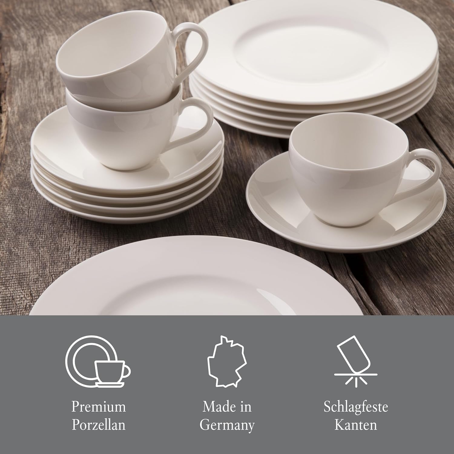 vivo - Villeroy & Boch Group - Basic White 30-delars servisset, diskmaskin och mikrovågsugn, Vitt servisset, Kaffeservis, Keramik, Tallrikar, Koppar, Premiumporslin
