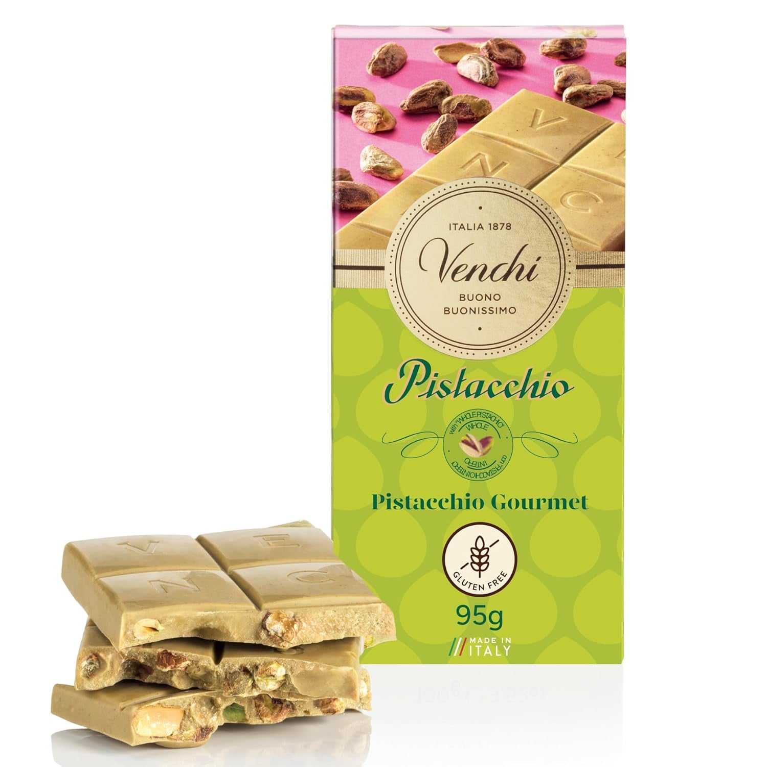 Venchi - Saltad hasselnötsbar, saltade hasselnötter, mandel och pistagenötter, 95 g, med "Piedmont-hasselnötter", glutenfri, inga konstgjorda färger och inga konserveringsmedel