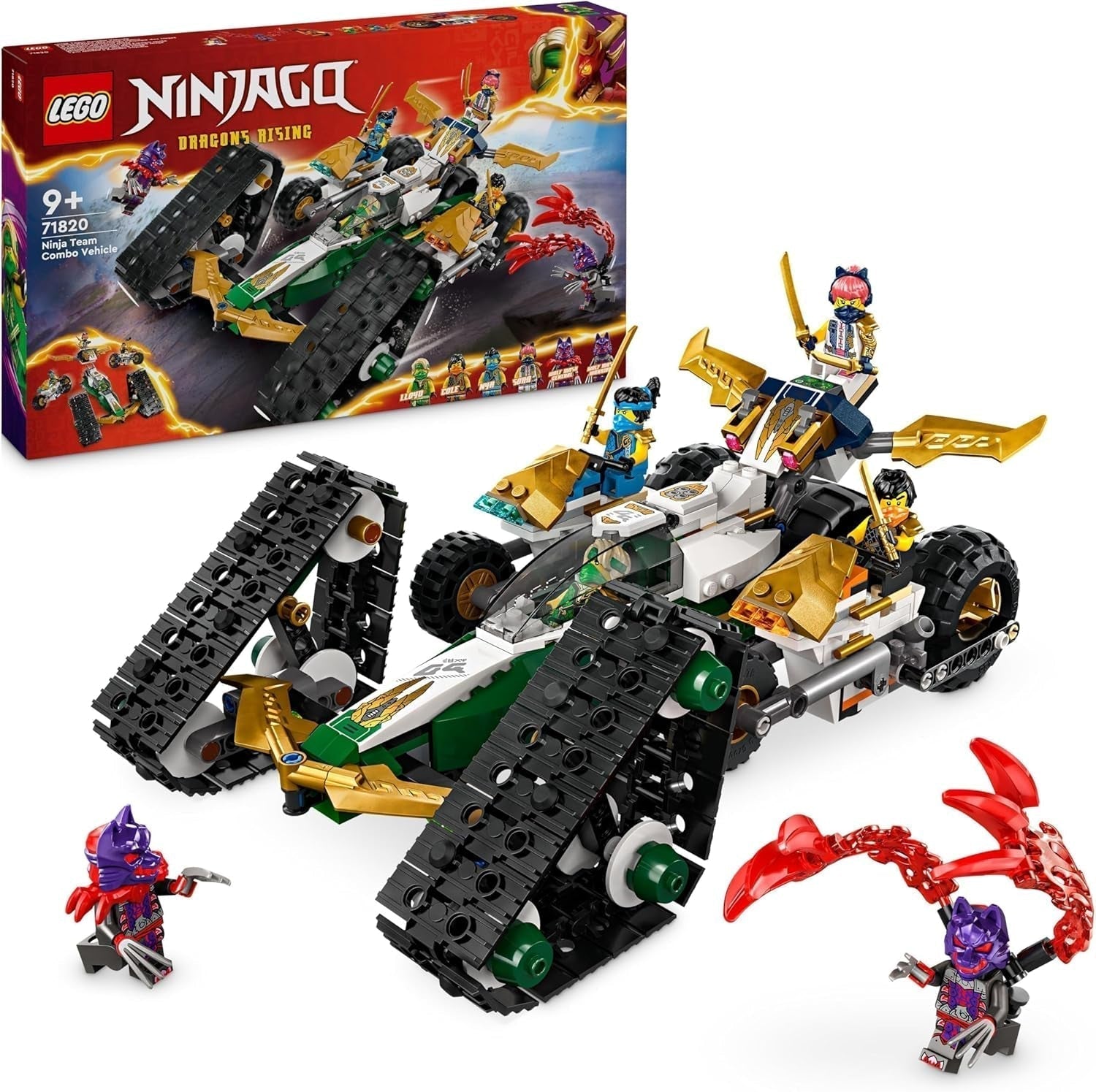 LEGO NINJAGO Ninja Team Combi Caterpillar 4 i 1 set med segelflygplan, racerbil och 2 motorcyklar och 6 minifigurer Present för pojkar och flickor Ninja Toy 71820 Byggset Besuche den LEGO-Store Standardtitel