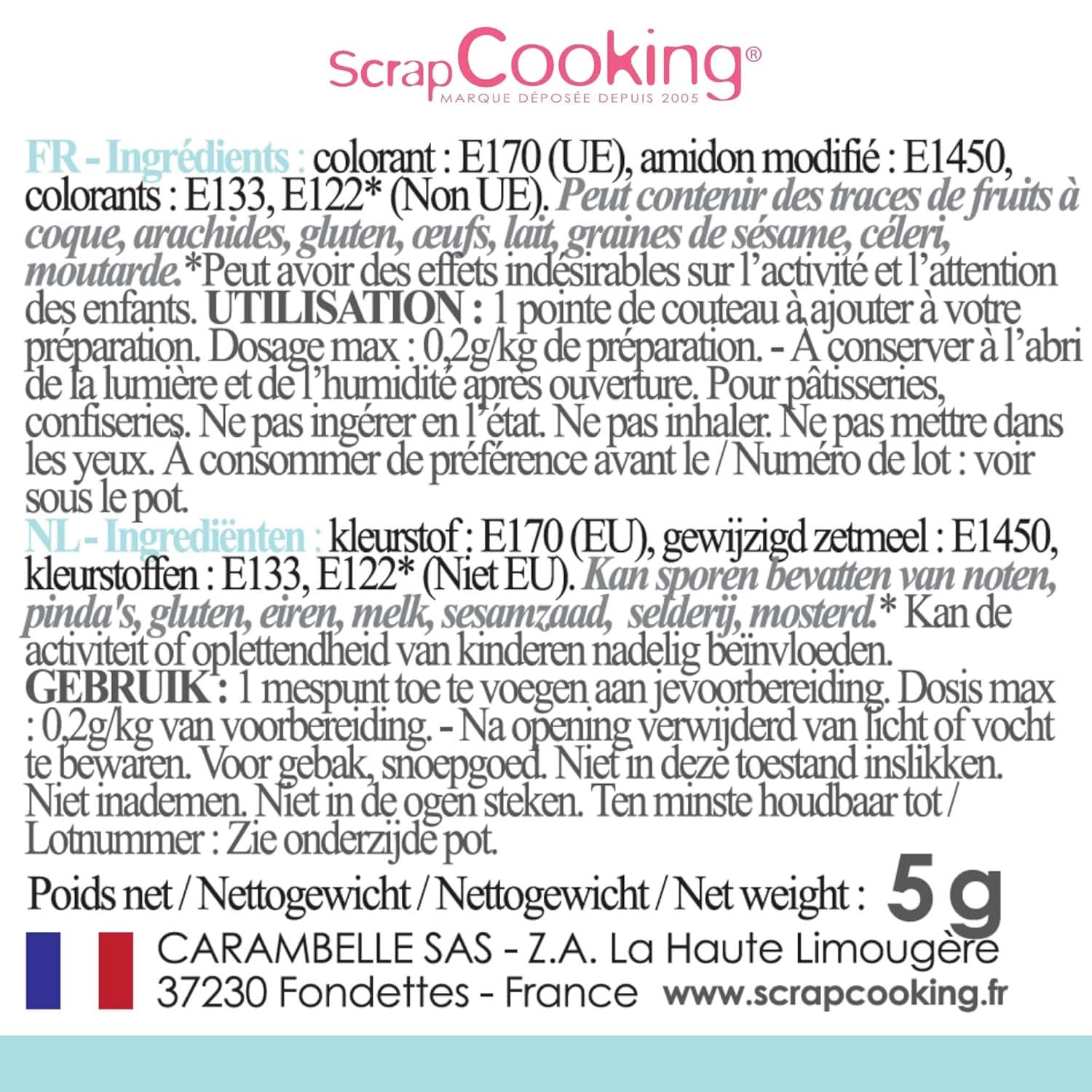 Scrapcooking, pulvermatfärg, pastellblått, 5 gram Naty Shop