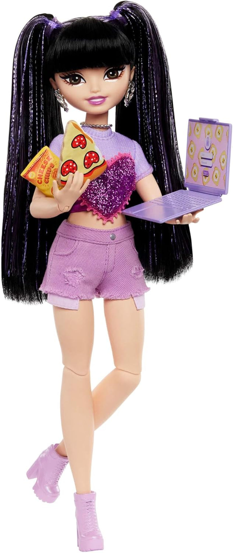 Barbie Dream Besties docka och tillbehör, rörlig Teresa modedocka med brunt hår och hårklämmor, 10 bitar videospelstema, HYC23 Naty Shop Dolls Video och mat
