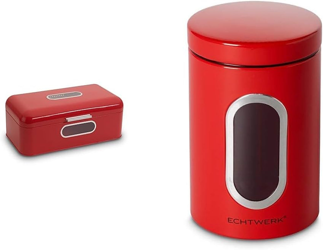 ECHTWERK Retro brödkärl i metall med visningsfönster och lock, set med 3 eleganta förvaringslådor, 1,4 liters kapacitet, röda matförvaringslådor Naty Shop Red Stor förvaringslådor Pack