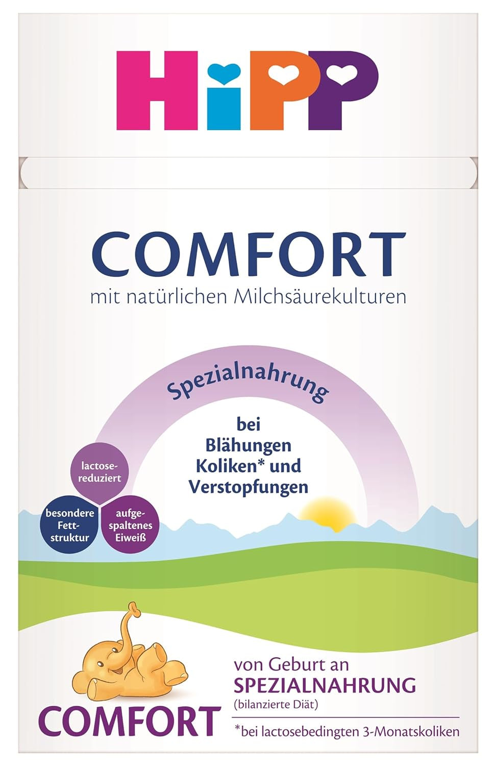 Specialformel HiPP Comfort (4 x 600g), från födseln, med reducerat laktosinnehåll, för kostbehandling av kolik, uppblåsthet och förstoppning