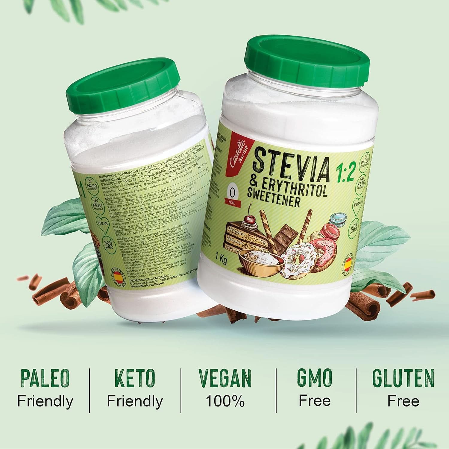 Stevia + Erythritol 1:2 sötningsmedel, 1G = 2G socker, 1 kg sötningsmedel Naty Shop