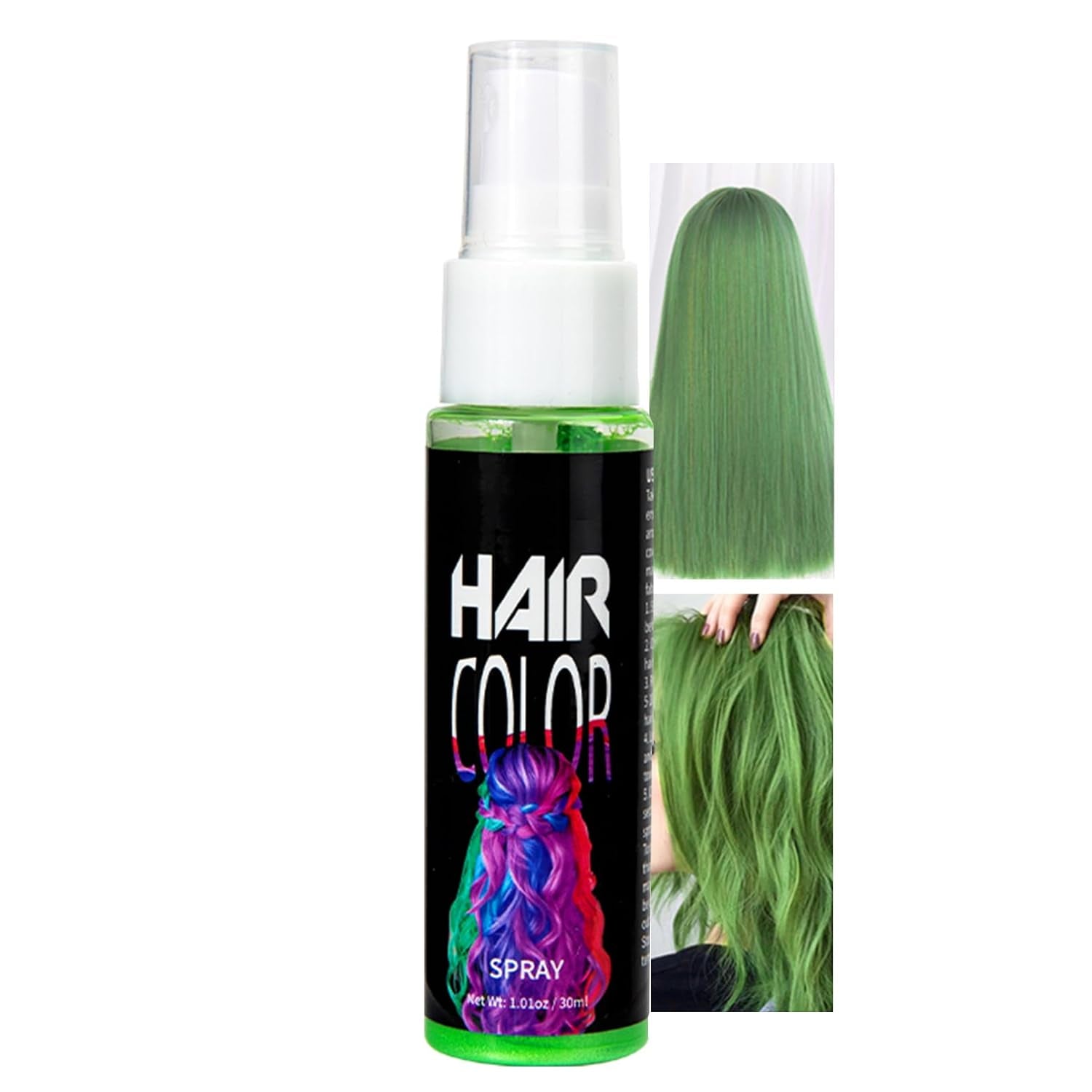 Hårsprayfärg, Tillfällig röd spray Hårfärgning, Rödfärgad hårfärg, Tvättbar hårfärg, Livlig röd hårfärgsspray, Omedelbar hårfärgning, Hårfärgning för karneval, Halloween, Cosplay, Party Naty Shop Grönt hårfärg 30 ml (1 förpackning)