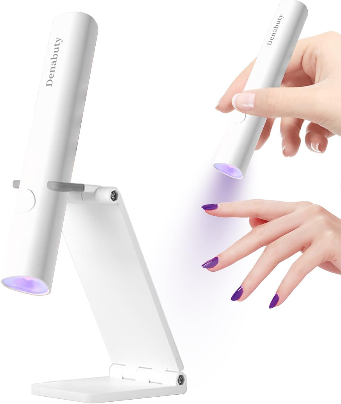 Denabuty UV-lampa för Gel Nagellack, Mini UV LED-lampa för Nagelbyte med stativ Tragbare Liten UV Nagellampa för Gel Nagellack, för Aushärten Von Nagelkleber & Nageltips Vit