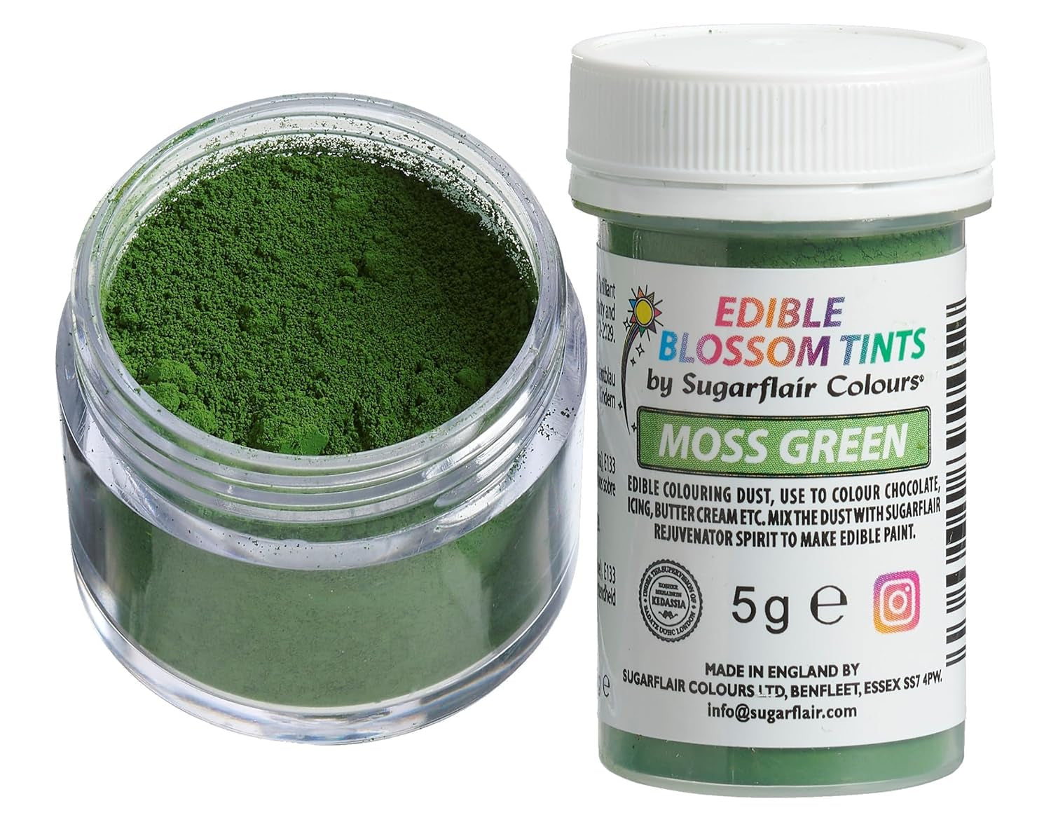 Sugarflair Blossom Tint Dust Moss Green Food Coloring Powder - Livsmedelsfärgpulver för tårtdekorationer, fondant, glasyr, choklad, smörkräm, macarons och mer - 5G