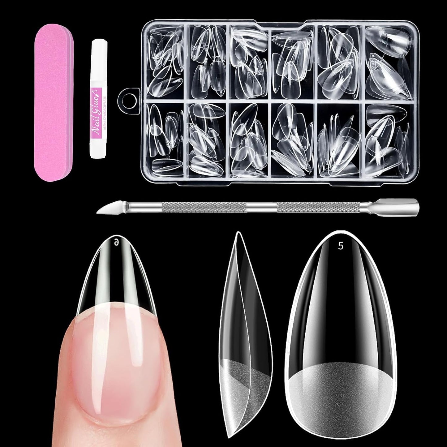 Heltäckande Korta naglar 120st 12 storlekar Korta nageltips för gelnaglar Lim på konstgjorda naglar Lim på nagelfilsset Nagelpolerare Nagelbandsskjutare