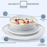 SANGER | 12 delar Santorini servisset 4 personer tallrik set MYCKET BRA betygsatt stengods servis set inklusive middagstallrikar, desserttallrikar och suma tallrikar Creme Lila Blå Gradient | PREMIUM KOLLEKTIONEN