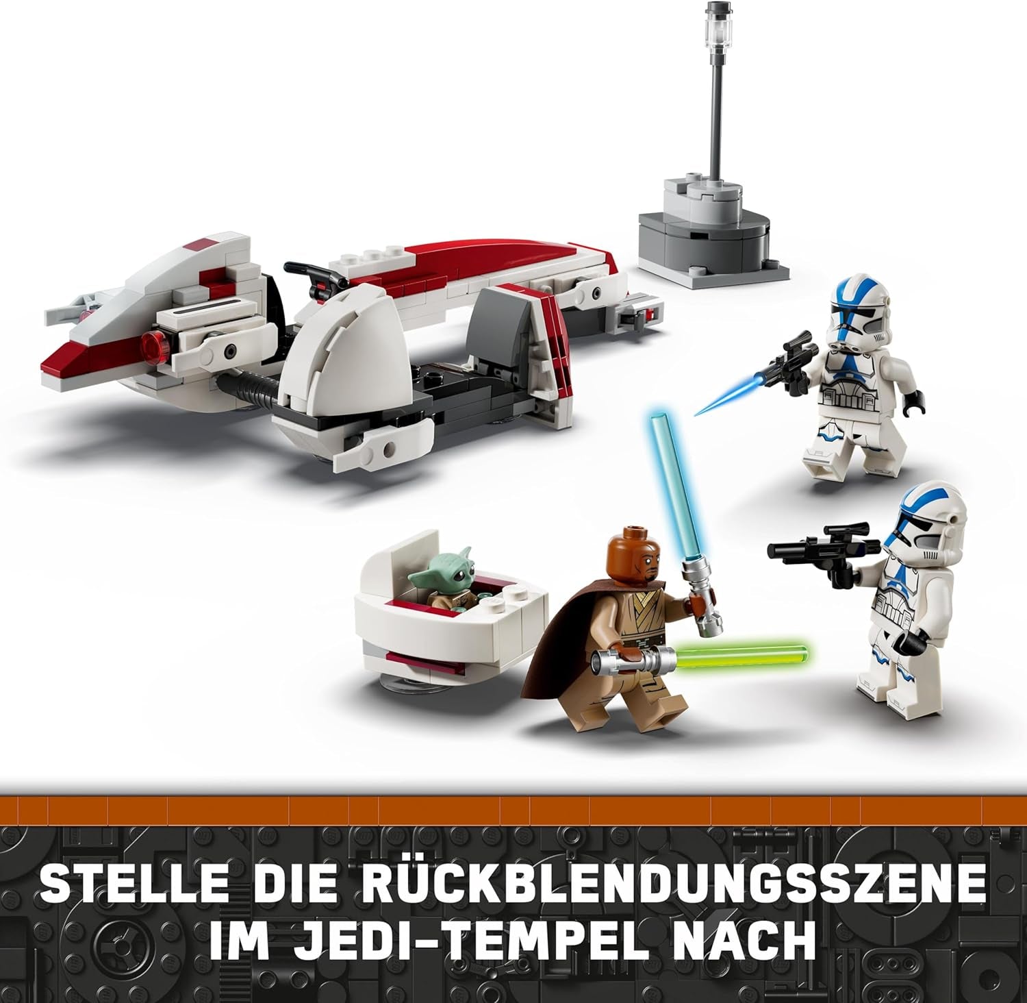 LEGO Star Wars Escape With The BARC Speeder, Mandalorian-setet, leksakscykel med sidvagn, Inkluderar figurerna Kelleran Beq och Grogu, present till pojkar och flickor från 8 år 75378 Byggset Beuche den LEGO-Store