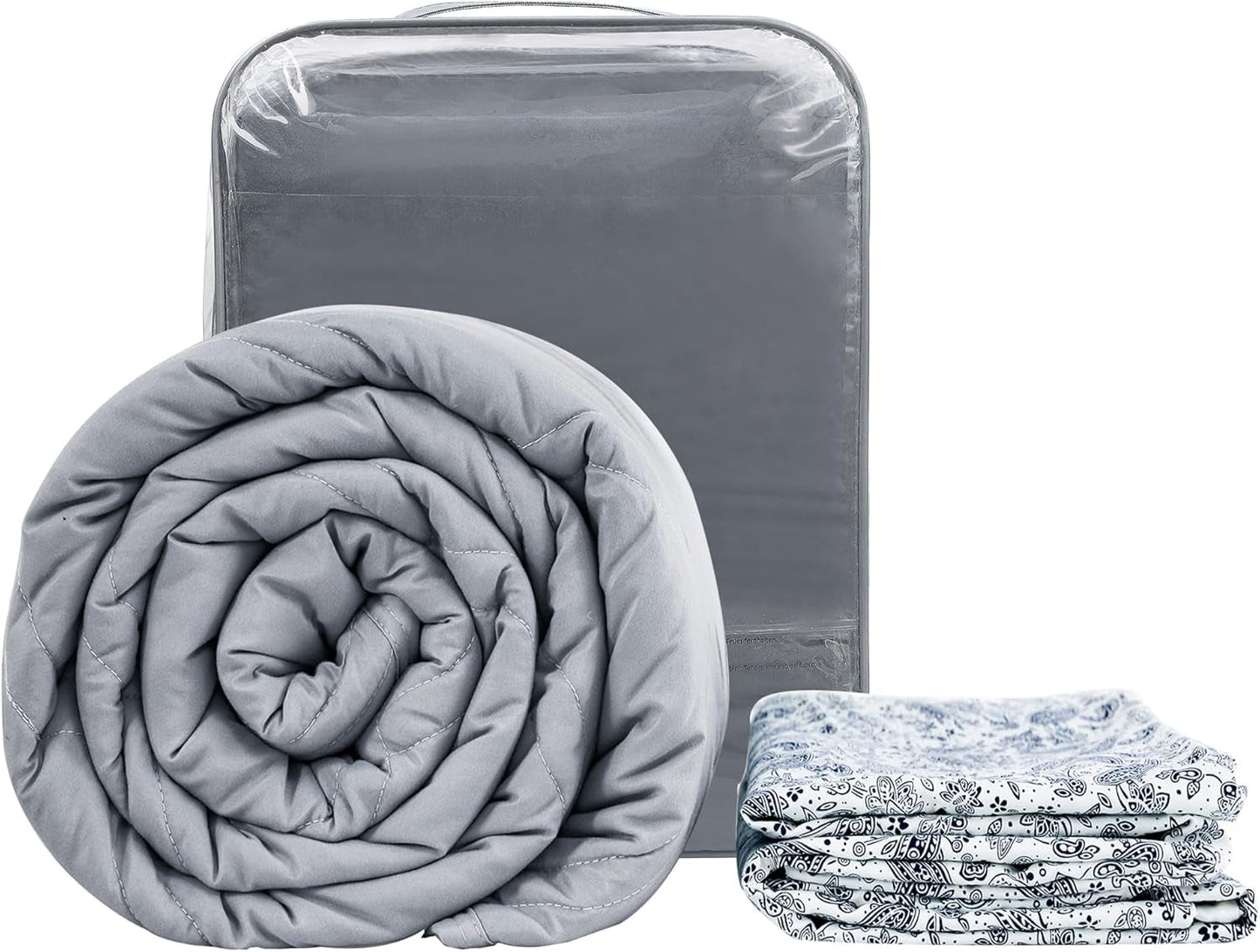 Winthome tyngdfilt med påslakan 150X205 cm 10,4 kg, bekväm tyngdfilt, antistressterapifilt, tung filt för djupare sömn och bättre återhämtning, tung filt för vuxna (grå) sängar och filtar Besuche den X1K1-30Store den Wint90g-modell 1-30Cg