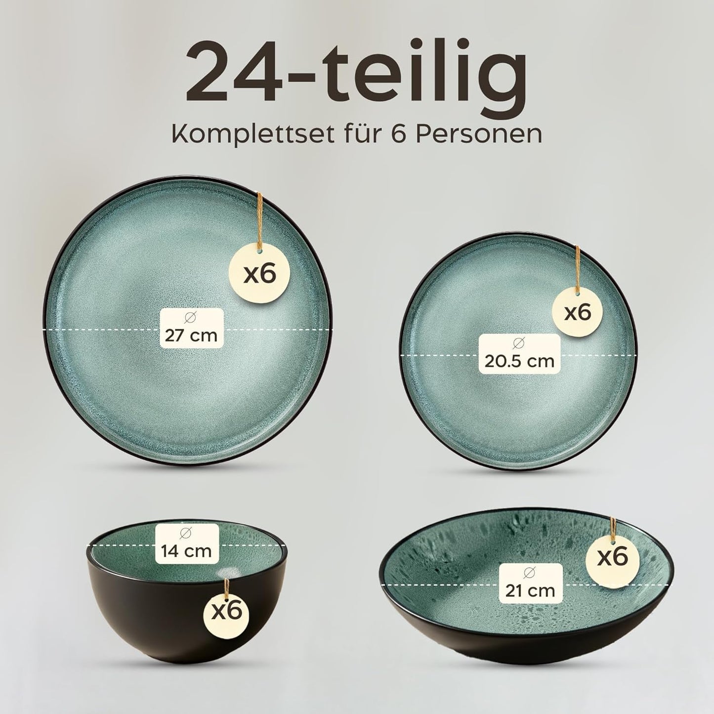 Twinzee 24-delat servisset i stengods för 6 - Skål- och tallrikset - Stengods som kan användas i mikrovågsugn - Riviera Collection