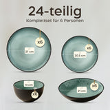 Twinzee 24-delat servisset i stengods för 6 - Skål- och tallrikset - Stengods som kan användas i mikrovågsugn - Riviera Collection