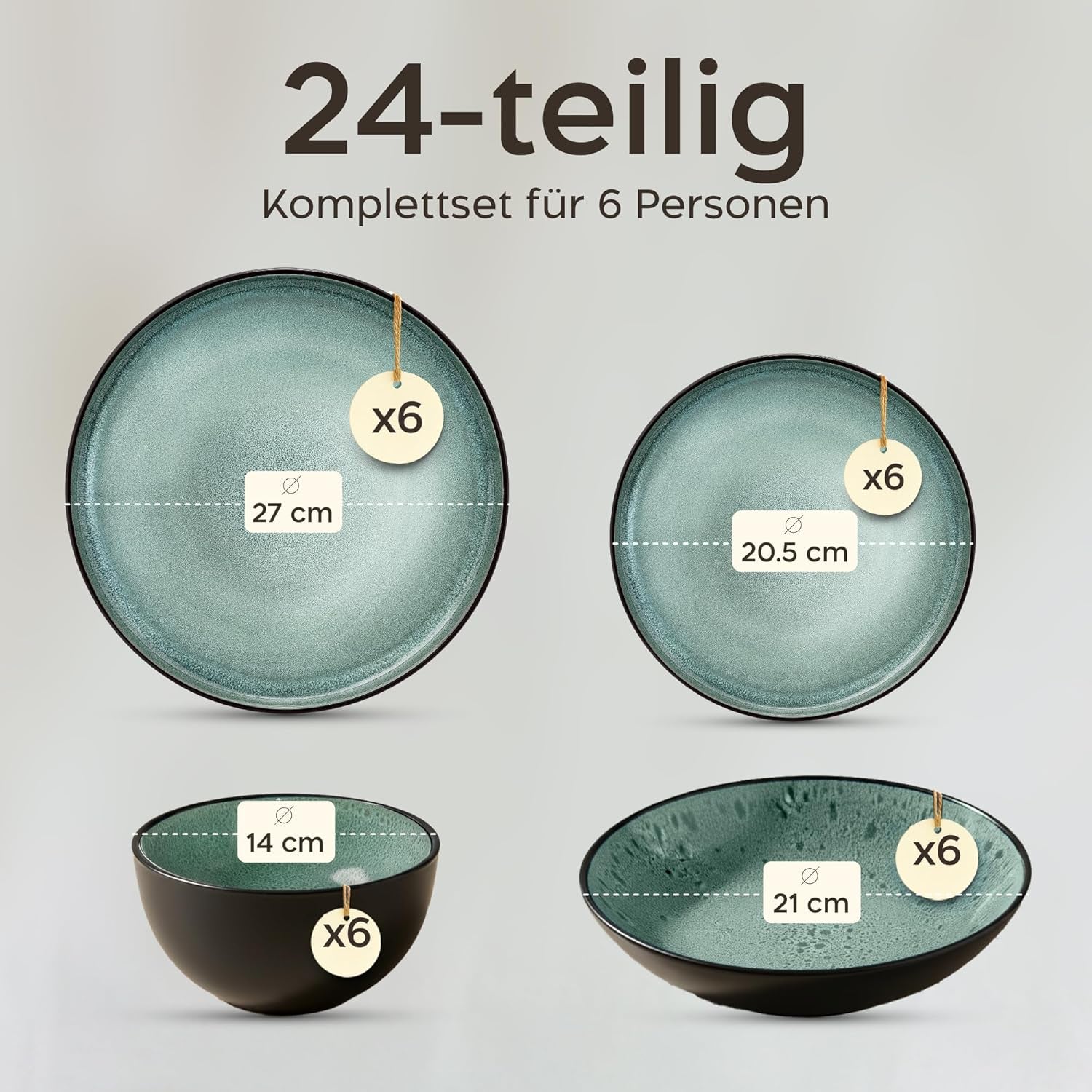 Twinzee 24-delat servisset i stengods för 6 - Skål- och tallrikset - Stengods som kan användas i mikrovågsugn - Riviera Collection