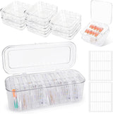 INMORVEN Nail Storage Box Set - 14 genomskinliga spiklådor + 1 stor ask och 60 självhäftande skivor - Idealisk för förvaring av lösnaglar, gelnageltillbehör och nagellack (14 stycken i ett lager)