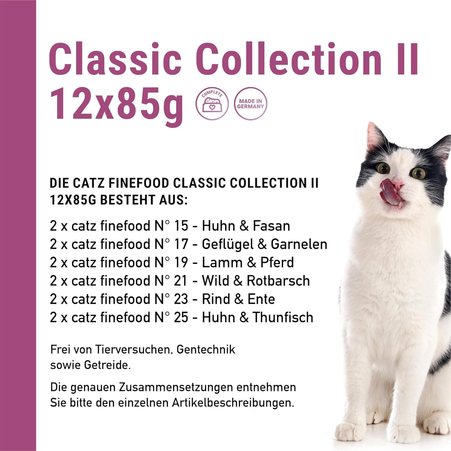 Catz Finefood Classic Collection Mixed Pack Wet Cat Food - Gourmet våtfoder för din katt, spannmålsfri och sockerfri, med hög kötthalt, 24 påsar x 85g