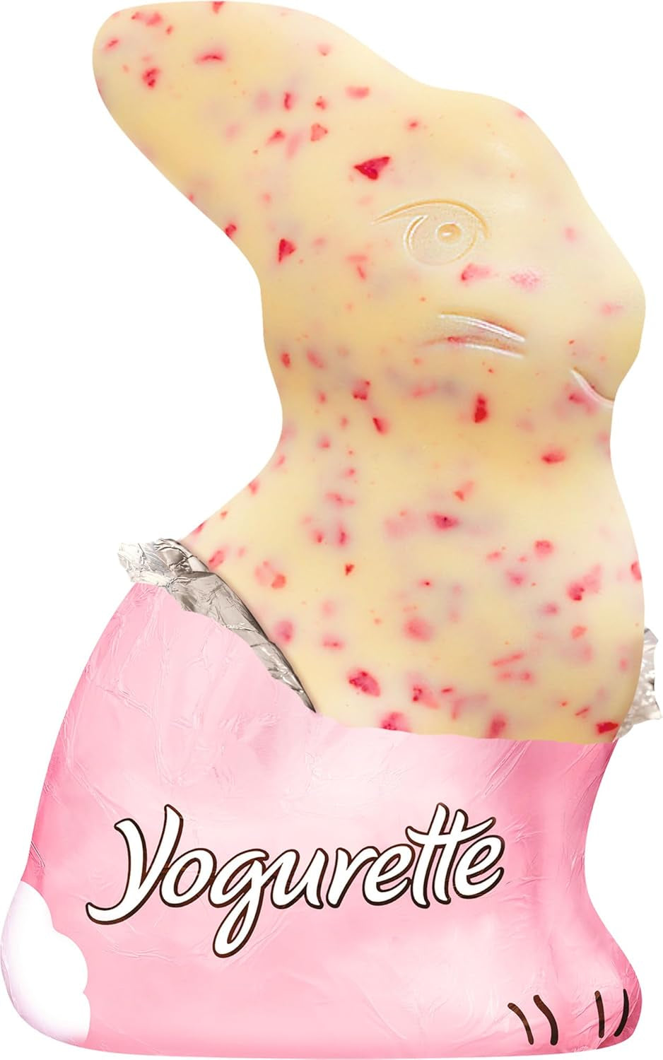 Påskhare med yoghurt 75 g – Chokladkanin till påsk – Vit choklad med yoghurt och fruktiga jordgubbschips – Chokladkanin till påsk och påsk Korg – Chokladpresent – ​​Påskpresent