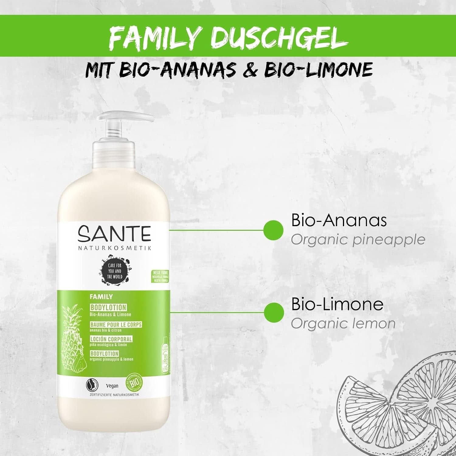 SANTE Natural Cosmetics Uppfriskande duschgel med citrusdoft, 950 ml dusch och bad Naty Shop