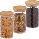 Relaxdays förvaringsburkar med bambulock Set med 3 runda glasburkar 1000ml Läckagesäkra Klar/Naturlig 18x10cm Matförvaringslådor Naty Shop Transparent/Naturlig 1000Ml