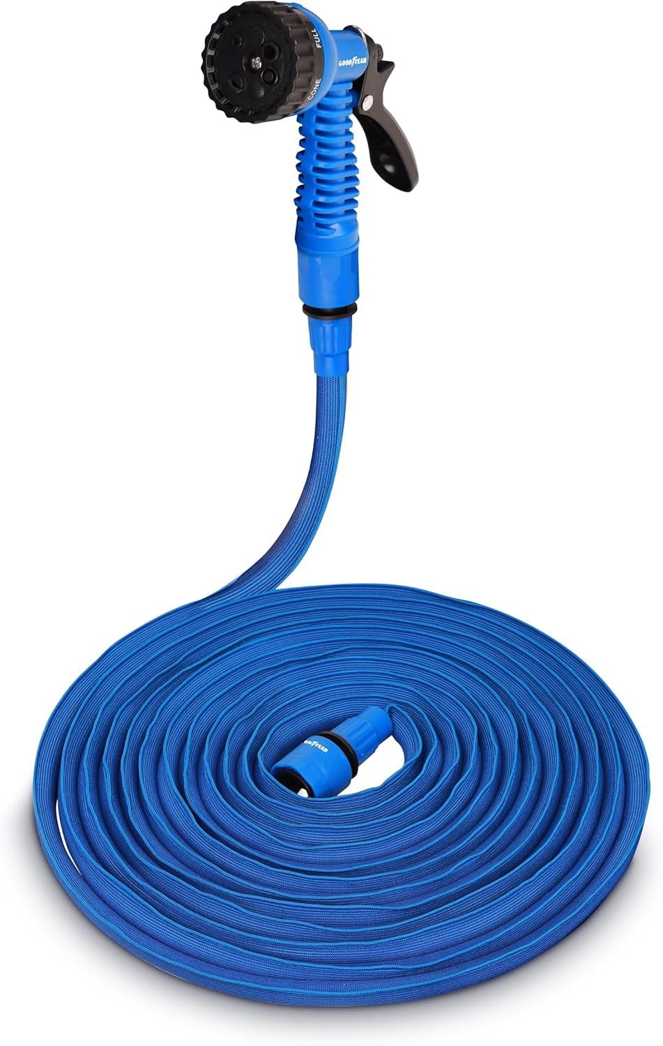 Goodyear - 30 m flexibel, vridfri och lätt 3-lagers latex och högdensitetstextil trädgårdsslang, ½" och ¾" snabbkopplingar + 7-funktions sprutpistol