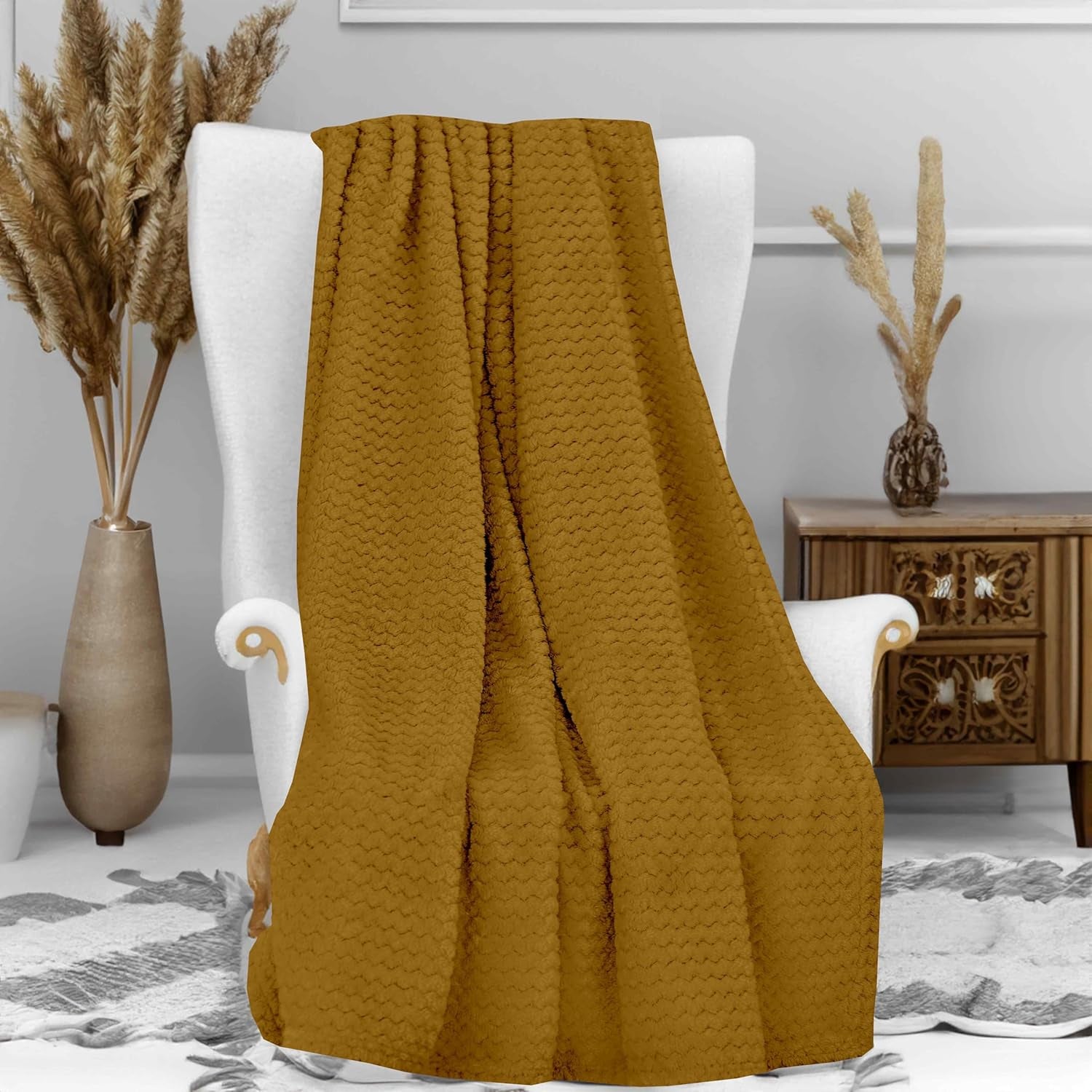 Soleil D'Ocre Filt, 180 X 220 Cm, Cocooning, Senapsgula sängar och filtar Besuche den Soleil d'Ocre-Store