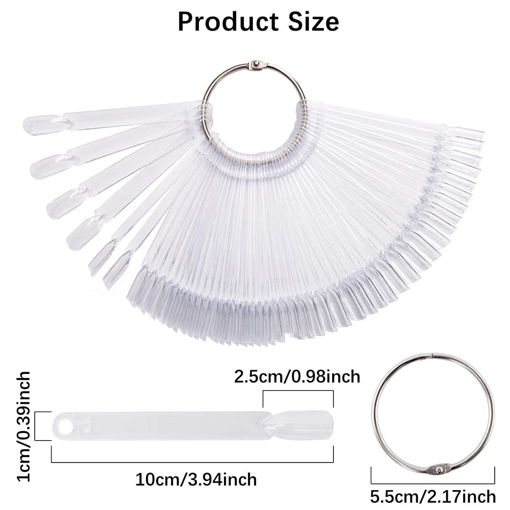 300 genomskinliga nagelpinnar, solfjäderformade nageldesigner, färgdisplayspetsar med 6 metallringar, konstgjord nagelplatta för nagelsalong och gellackövning för nybörjare