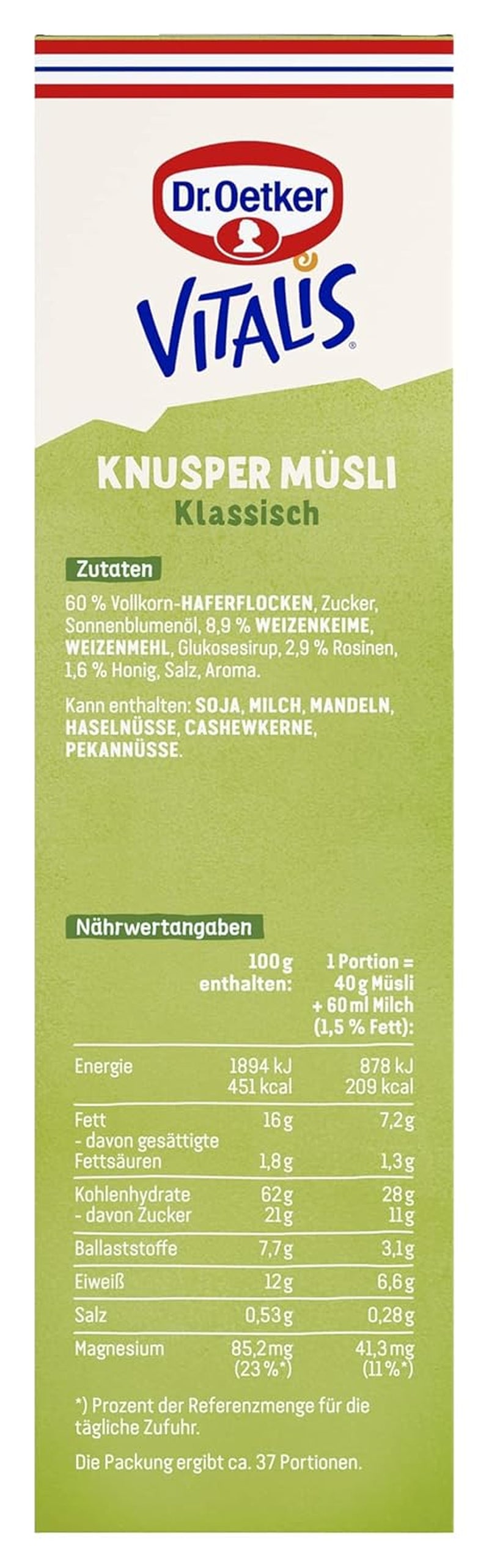 Dr. Oetker Vitalis Classic Crispy Müsli: Stort paket krispig frukostmüsli med russin, 1 paket, 1,5 kg