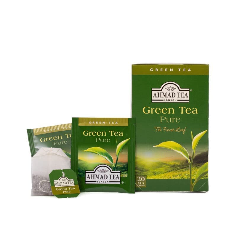 Ahmad Tea - Grönt te - Smakförseglade individuellt förpackade tepåsar med 2 g te per portion - 20 bandade tepåsar (paket med 2)