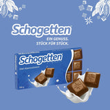 Schogetten Premium Alpine mjölkchokladkaka, 100g, individuellt portionerad. En fröjd. Bit för bit.