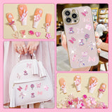 200 bitar Nail Art Charms 3D Nail Art dekorationsset Rosett Nagelhänge Rosa blandad stil Rosett Blomma Nalle Lollipop Hjärtaform Nagelkonstdekoration DIY Craft Nageldesign