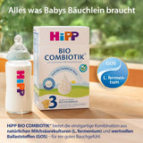 HiPP 3 Organic Combiotik (4 x 600g), tillskottsmjölk från 10 månader, med naturliga kulturer av mjölksyra, vitamin C och D, GOS, Omega-3 (DHA, ALA), av bästa ekologiska kvalitet