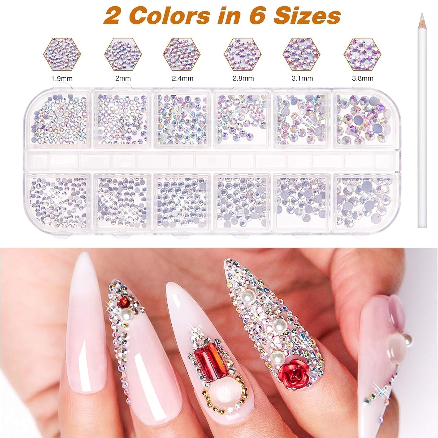 MELLIEX 45 Stück Nail Art Dekoration Zubehör Set, Nägel Pinsel Strasssteine ​​Glitzer Goldfolie Nageldesign Dotted Pen Streifenband Für Nagelkunst Maniküre Set