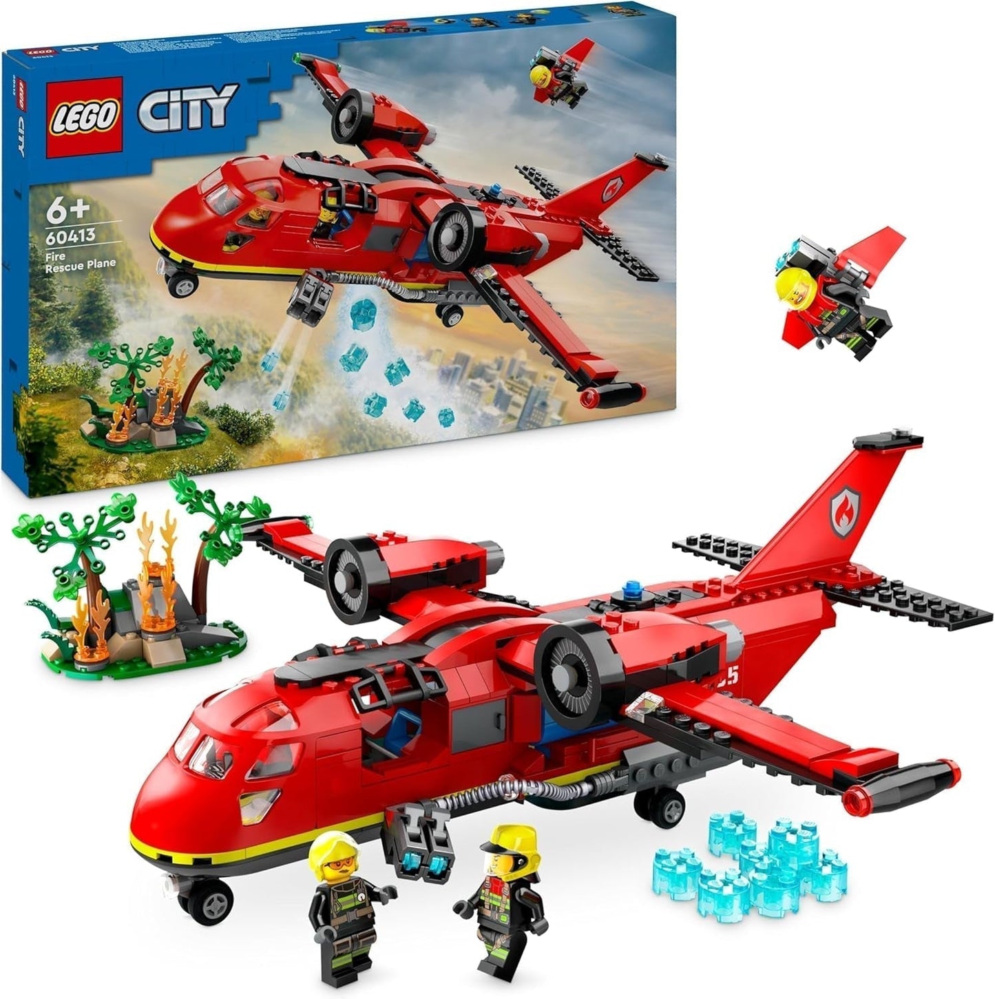 LEGO City Brandbekämpningsplan, Leksaksflygplan Brandmansset för barn, Byggset med 3 brandmansfigurer och brandlandskap, Bra presentidé för pojkar och flickor 6 år gamla 60413 Byggset Besuche den LEGO-Store Single