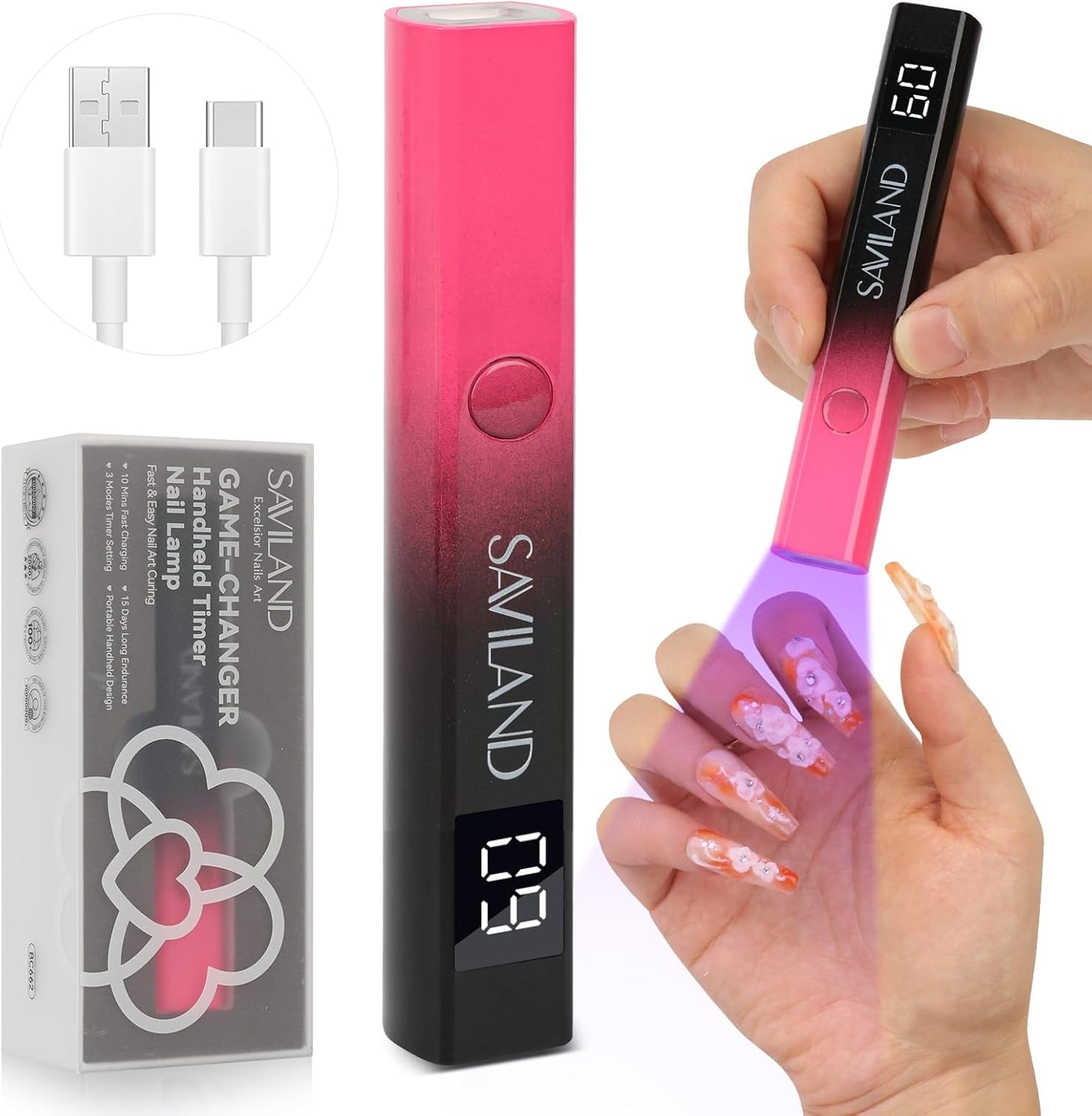 Saviland U V Lampe Für Gelnägel: Mini U V Lampe Für NägelSchützen Sie Die Haut Wiederaufladbar Klein LED Nagellack Trocknergerät Für Nagellack Aufbaugel Nageltips Nagelkleber Geschenke Für Frauen