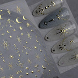 guldstjärna och måne nagelklistermärken, änglavingar, bruna guld nagelklistermärken, stjärnor, nagelfolie, nagelklistermärken, tillbehör till nageldesign, nagelklistermärken
