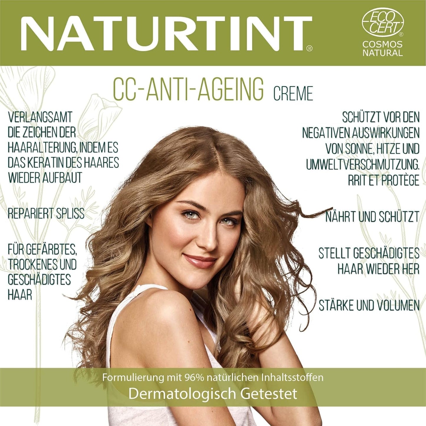 Natural Tint CC Cream. Ingen sköljmask. För torrt och skadat hår. Reparerar och återfuktar. 96% naturliga ingredienser. 200 ml Naty Shop hårmask