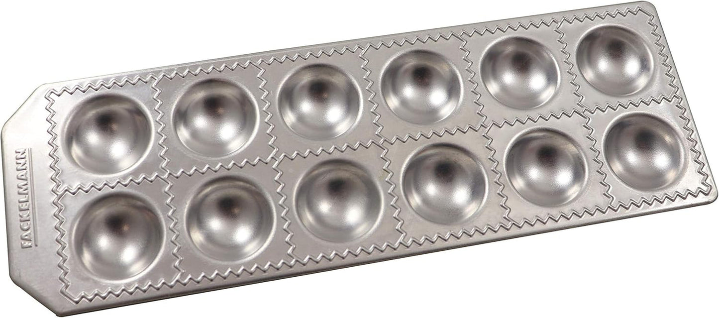 Fackelmann 40926 Hemmagjord ravioliform, rund form, 12 hålrum, 34 x 11,5 x 2 cm, Sybaris, (Färg: Silver), Antal: 1 st, aluminium