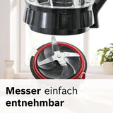 Bosch Standmixer Vitapower Serie 4 MMB6177S, Edelstahl-Klingen Tillverkad i Tyskland, 1,5L Thermosafe Glasbehälter, 0,6L To-Go-Flasche, Stopfer, Universalzerkleinerer, 30 000 U/Min, 1200 W, Silver Kitchen Naty Shop