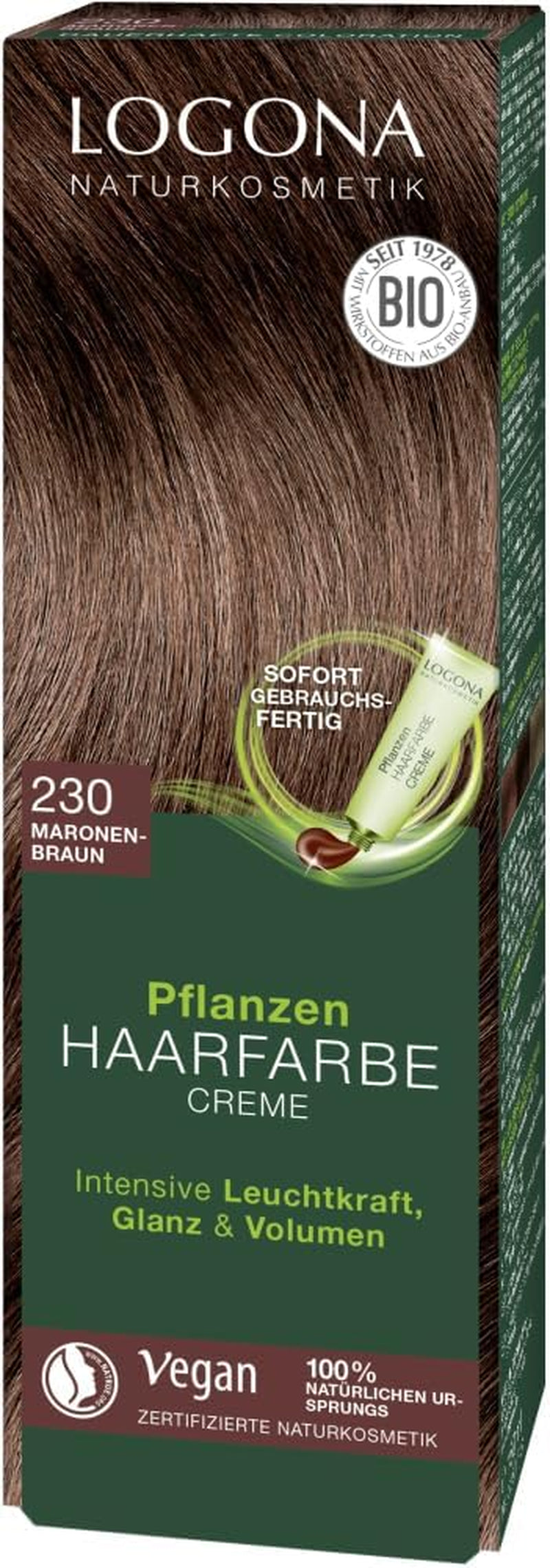 LOGONA Natural Cosmetics Plant Hair Color Cream 240 Nougat Brown, Naturlig färg för brunt hår med henna, färgande kräm för bruna toner, färgning för mörkt hår, 150ml Hårfärgning Naty Shop Brown