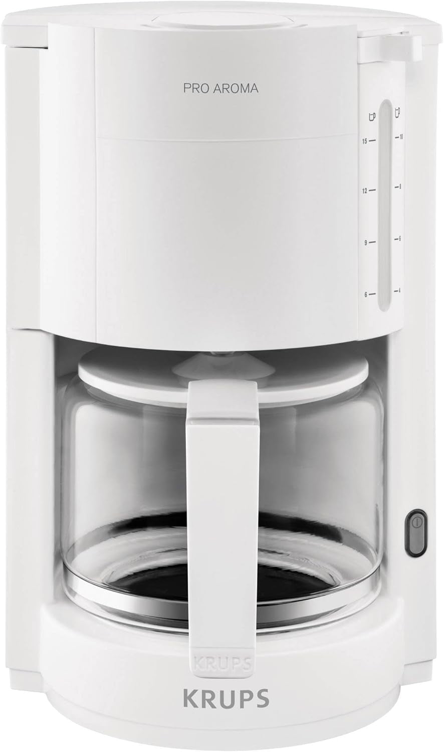 Krups F30908 ProAroma Espressomaskin med filter och glaskaraff, kapacitet 1,25 l, 10-15 koppar, 1050 W, svart